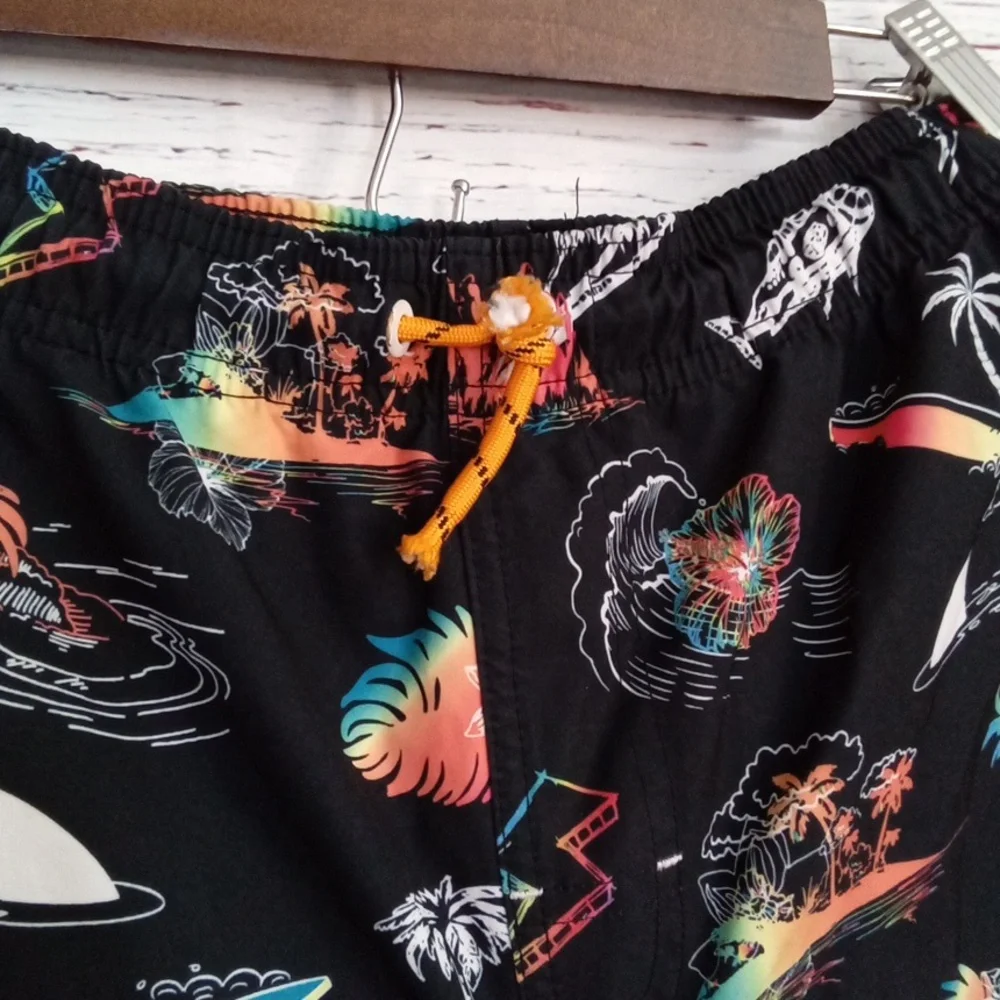 Wonder Nation Boys Swim Trunks XL 14-16 Black Tropical Print Swim Shorts